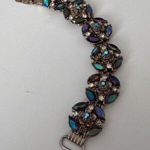 Vintage Dafri Bracelet MCM signed AB Green Blue Peacock Color Rhinestones